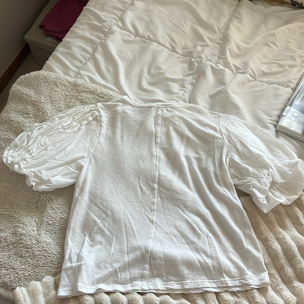 Joie Puff Sleeve Short Sleeve White T-Shirt Blouse - Picture 5 of 5